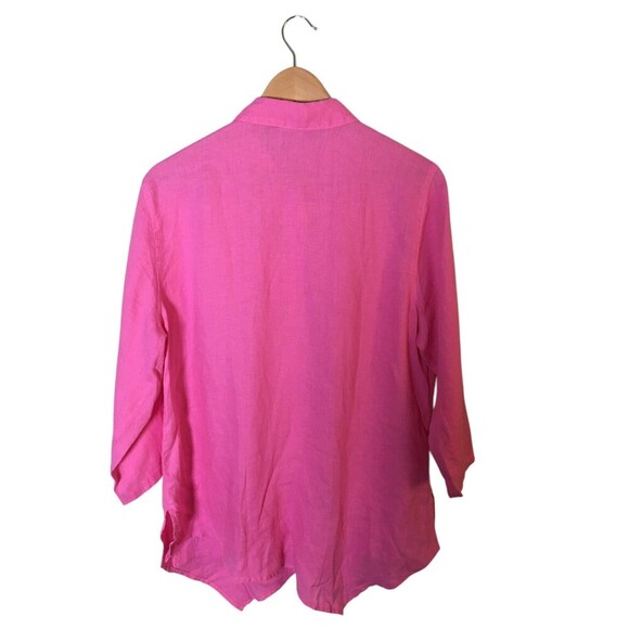 Click CMC Top Women's Size XL Pink 3/4 Sleeve Button Up Color Me Cotton Linen - Picture 2 of 7